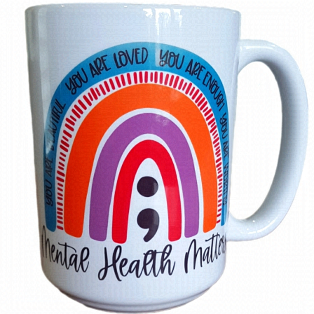 Orca Coatings 15 oz 'Mental Health Matters' Rainbow Mug – Motivational